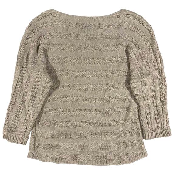 Tahari 100% Linen Tan Beige Sweater XS Preppy Cottage Minimalist Neutral Crochet - Picture 3 of 7